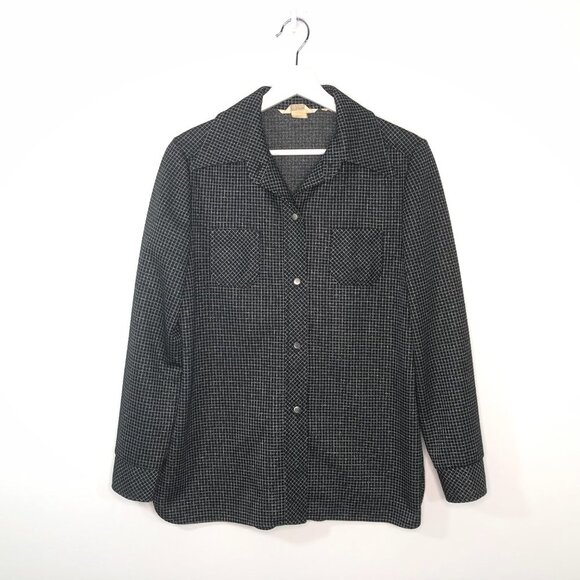 Vintage Black Silver Windowpane Over Button Shirt - Picture 3 of 12